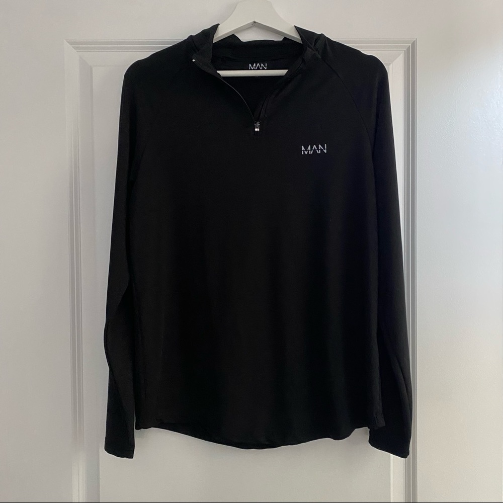 Boohoo Man black athletic 1/4 zip top size small